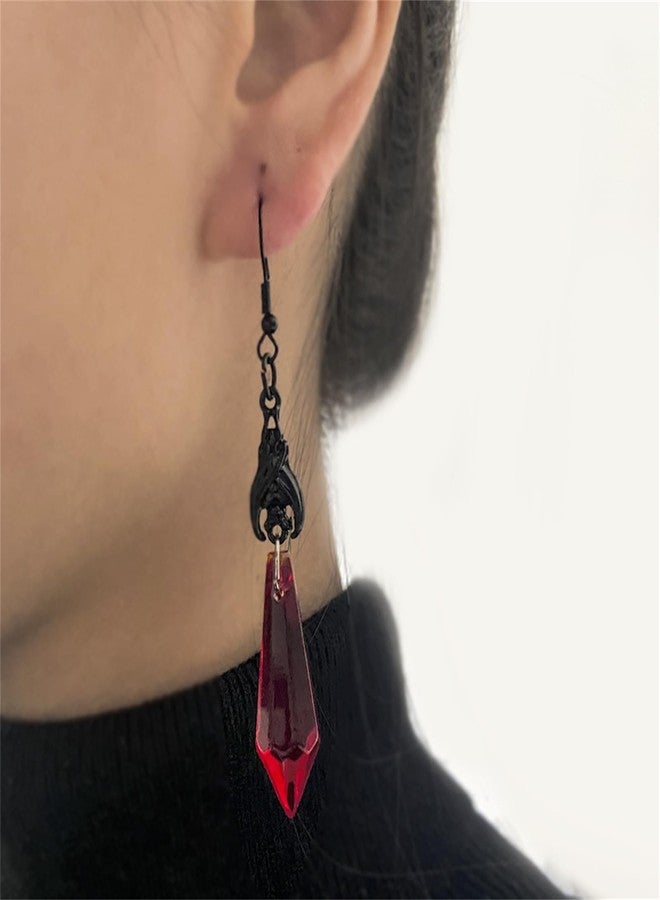 RLHRNDE Gothic Bat Crystal Earrings Necklace Set for Women Vintage Punk Victoria Bat Wings Necklace Vampirina Witch Accessories Halloween Cosplay Party Jewelry Set (Red) - Image 3