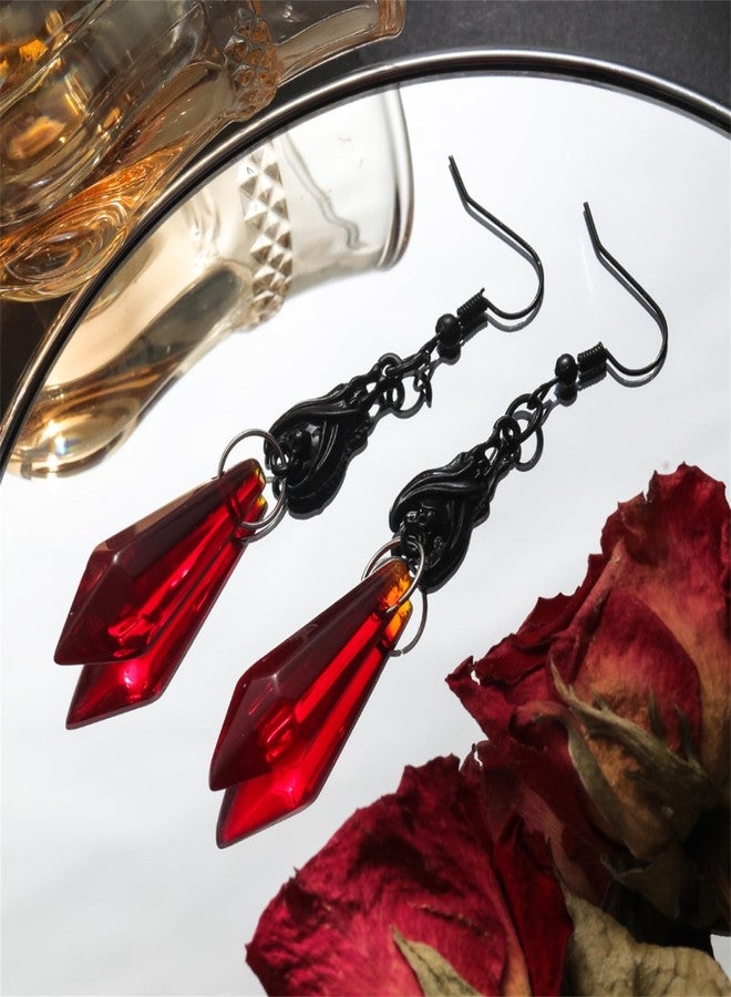 RLHRNDE Gothic Bat Crystal Earrings Necklace Set for Women Vintage Punk Victoria Bat Wings Necklace Vampirina Witch Accessories Halloween Cosplay Party Jewelry Set (Red) - Image 5