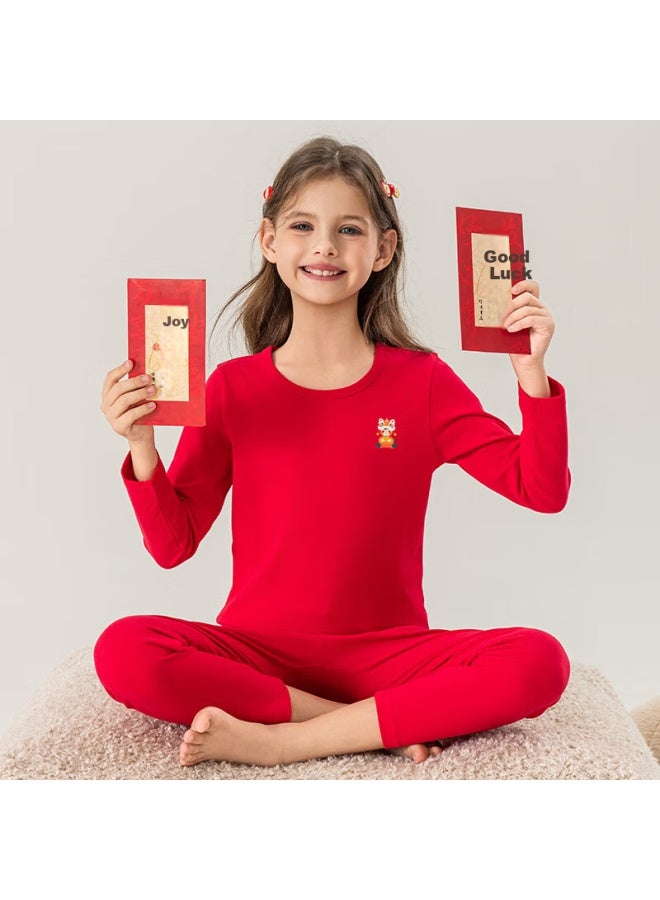 Ying Bo Lun Red Zodiac Year Horse Year Thermal Underwear Set For Boys And Girls, Children's Autumn Long Johns, Size 150, Model 81710 - Image 1