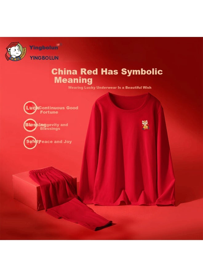 Ying Bo Lun Red Zodiac Year Horse Year Thermal Underwear Set For Boys And Girls, Children's Autumn Long Johns, Size 150, Model 81710 - Image 2