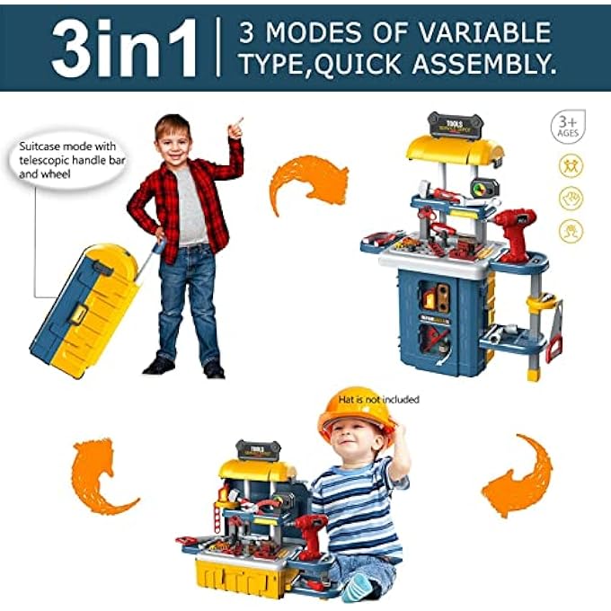 KIDS TOOL BENCH SET, TODDLER WORKBENCH WITH ELECTRIC DRILL AND REALISTIC KIDS TOOL SET FOR 3 4 5 6 YEARS OLD BOYS GIRLS, CONSTRUCTION TOOLS WORKSHOP GIFTS FOR BIRTHDAY PARTY NEW YEAR - Image 3