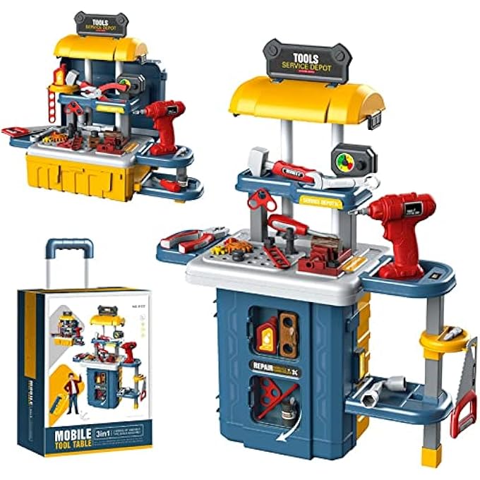 KIDS TOOL BENCH SET, TODDLER WORKBENCH WITH ELECTRIC DRILL AND REALISTIC KIDS TOOL SET FOR 3 4 5 6 YEARS OLD BOYS GIRLS, CONSTRUCTION TOOLS WORKSHOP GIFTS FOR BIRTHDAY PARTY NEW YEAR - Image 1