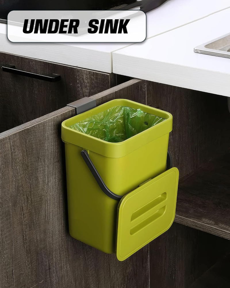 MONGTINGLU Compost Bin for Kitchen Countertop, MONGTINGLU 1.3 Gallons Hanging Small Trash Can with Lid, Kichen Under Sink Trash Can, Wall Mount Indoor Compost Bucket with Lid, 5L(Lime Green) - Image 3
