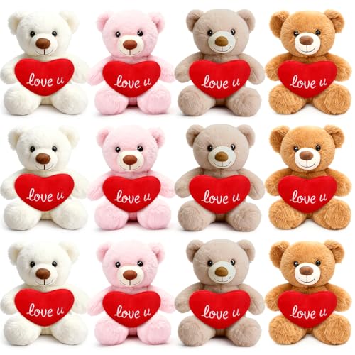 LaRandom 12 Pcs Valentines Day Bear Stuffed Animals Bulk 10 Inch Valentines Day Bear Plush Toy Valentines Gifts for Kids Adults Girlfriend Wedding Anniversary Birthday Bridal Shower Party Favor - Image 1