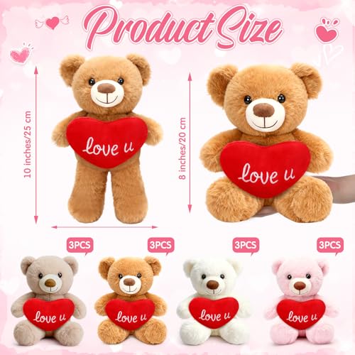LaRandom 12 Pcs Valentines Day Bear Stuffed Animals Bulk 10 Inch Valentines Day Bear Plush Toy Valentines Gifts for Kids Adults Girlfriend Wedding Anniversary Birthday Bridal Shower Party Favor - Image 5