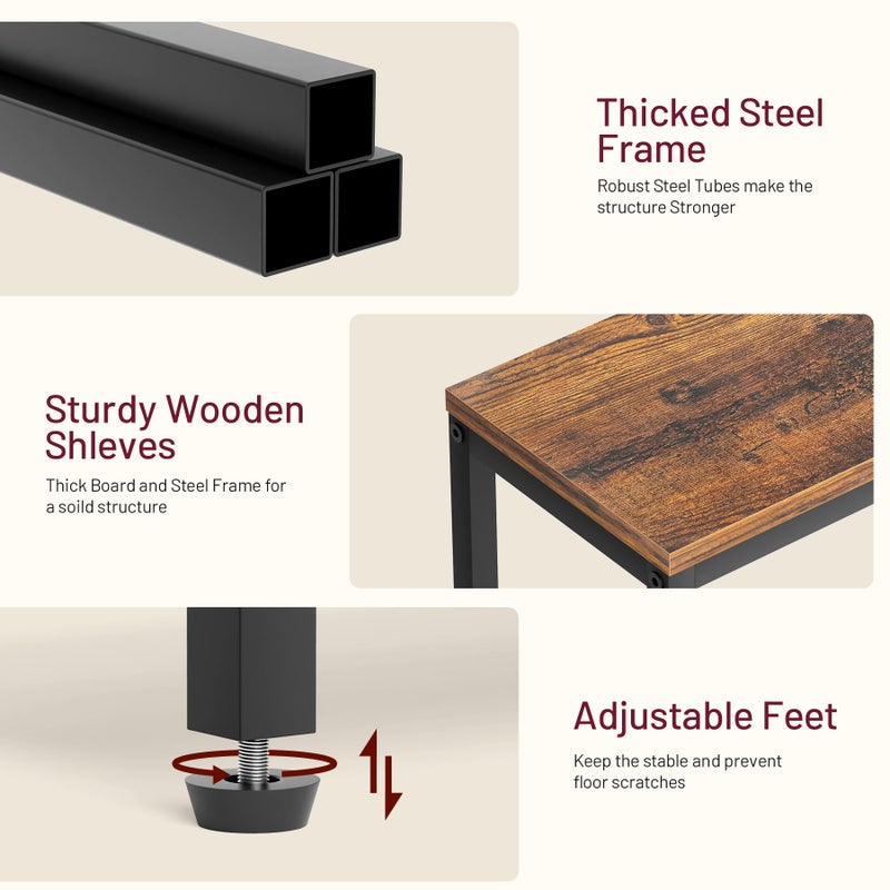 SLEEPING LAMB Narrow Small Side Table for Small Space, 2 Tier Sofa Skinny End Table for Living Room, Bedroom Beside Slim Nightstand, Rustic Brown and Classic Black - Image 4