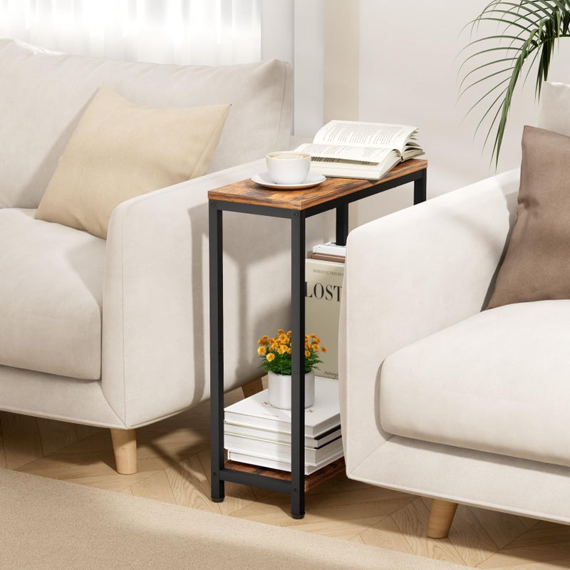SLEEPING LAMB Narrow Small Side Table for Small Space, 2 Tier Sofa Skinny End Table for Living Room, Bedroom Beside Slim Nightstand, Rustic Brown and Classic Black - Image 3