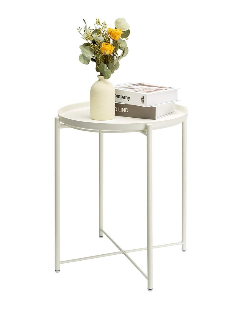 Beauenty End Table, Metal Side Table Small Outdoor Table Round Side Table with Removable Tray for Living Room Bedroom Balcony Patio and Office - Gifts for Women(White) - Image 1