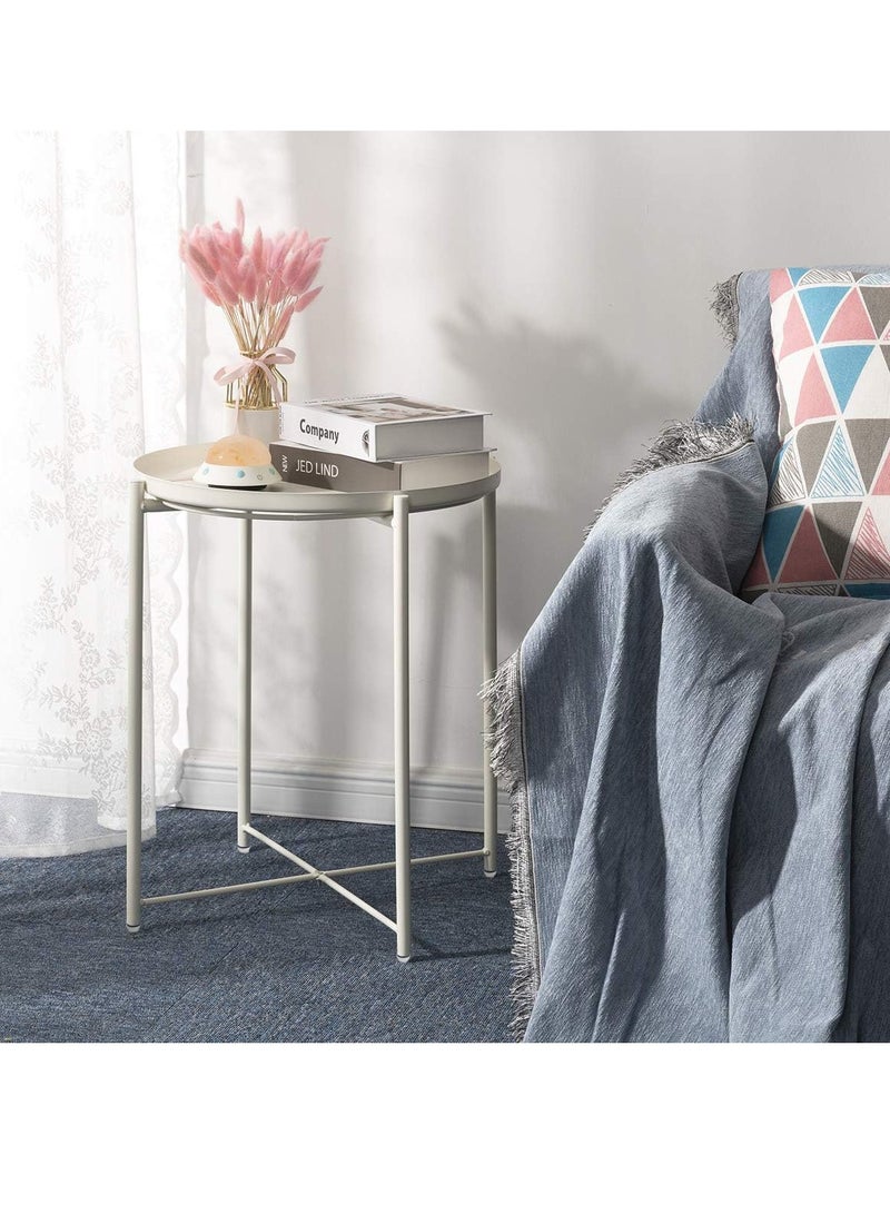 Beauenty End Table, Metal Side Table Small Outdoor Table Round Side Table with Removable Tray for Living Room Bedroom Balcony Patio and Office - Gifts for Women(White) - Image 2