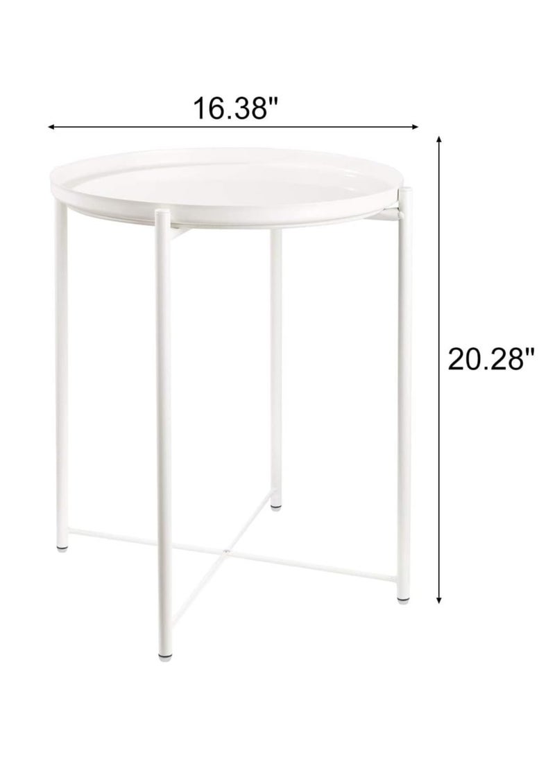 Beauenty End Table, Metal Side Table Small Outdoor Table Round Side Table with Removable Tray for Living Room Bedroom Balcony Patio and Office - Gifts for Women(White) - Image 3