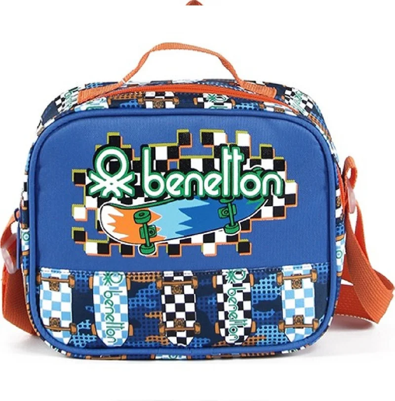 بينيتون Skateboard Patterned School Backpack 3 Compartments + Lunch Bag + Pen Holder