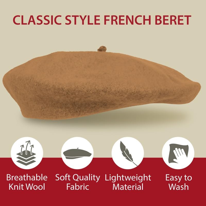 KANGAROO Vintage French Beret - Unisex Wool Hat for Men & Women, Cosplay, Costume Party, Parisian Fashion Accessory - Image 2