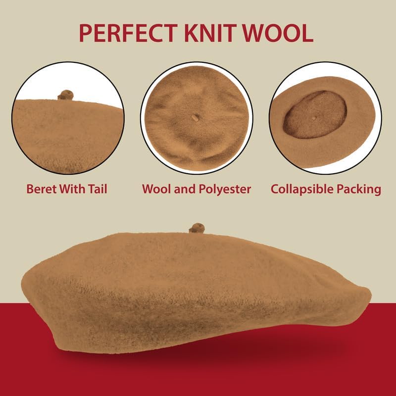 KANGAROO Vintage French Beret - Unisex Wool Hat for Men & Women, Cosplay, Costume Party, Parisian Fashion Accessory - Image 5