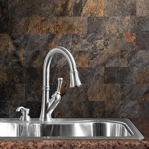 AULIGET 100 Piece Rust Slate Peel and Stick Backsplash Wall Tiles, 3" x 6" PVC Faux Stone Stick on Tiles for Backsplash Kitchen, Bathroom, Laundry Room, Camper, Fireplace - Image 2