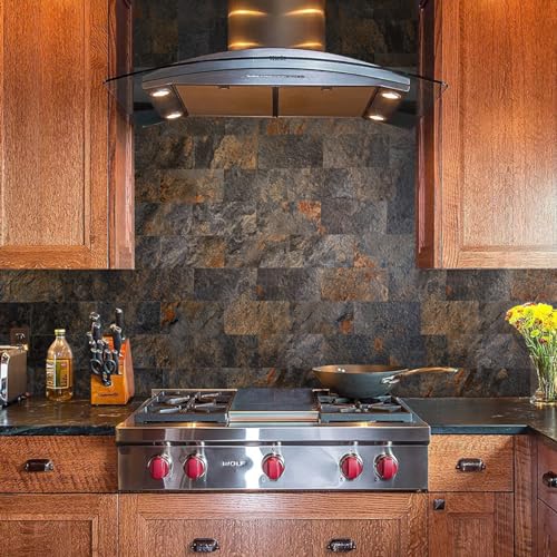 AULIGET 100 Piece Rust Slate Peel and Stick Backsplash Wall Tiles, 3" x 6" PVC Faux Stone Stick on Tiles for Backsplash Kitchen, Bathroom, Laundry Room, Camper, Fireplace - Image 4