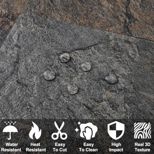 AULIGET 100 Piece Rust Slate Peel and Stick Backsplash Wall Tiles, 3" x 6" PVC Faux Stone Stick on Tiles for Backsplash Kitchen, Bathroom, Laundry Room, Camper, Fireplace - Image 3