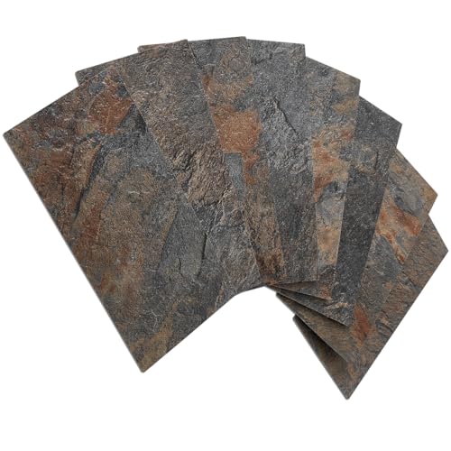 AULIGET 100 Piece Rust Slate Peel and Stick Backsplash Wall Tiles, 3" x 6" PVC Faux Stone Stick on Tiles for Backsplash Kitchen, Bathroom, Laundry Room, Camper, Fireplace - Image 1