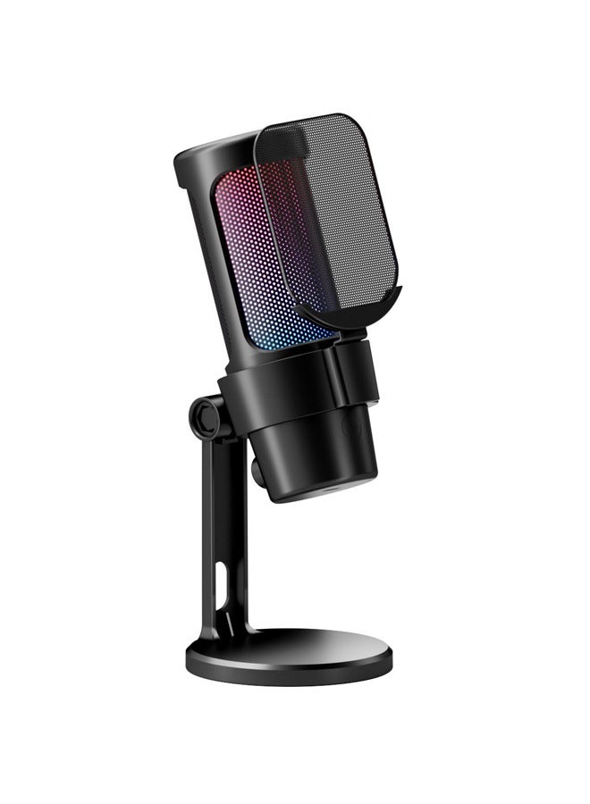 Gaming Microphone, USB PC Mic for Streaming, Podcasts, Recording, Condenser Computer Desktop Mic on Mac/PS4/PS5, with RGB Control, Mute Touch, Headphone Jack, Pop Filter, Stand-AmpliGame A8