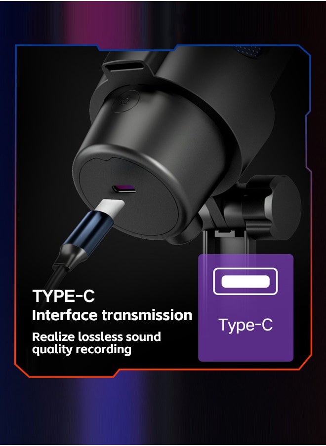 Gaming Microphone, USB PC Mic for Streaming, Podcasts, Recording, Condenser Computer Desktop Mic on Mac/PS4/PS5, with RGB Control, Mute Touch, Headphone Jack, Pop Filter, Stand-AmpliGame A8