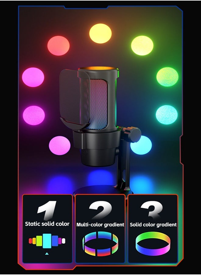 Gaming Microphone, USB PC Mic for Streaming, Podcasts, Recording, Condenser Computer Desktop Mic on Mac/PS4/PS5, with RGB Control, Mute Touch, Headphone Jack, Pop Filter, Stand-AmpliGame A8