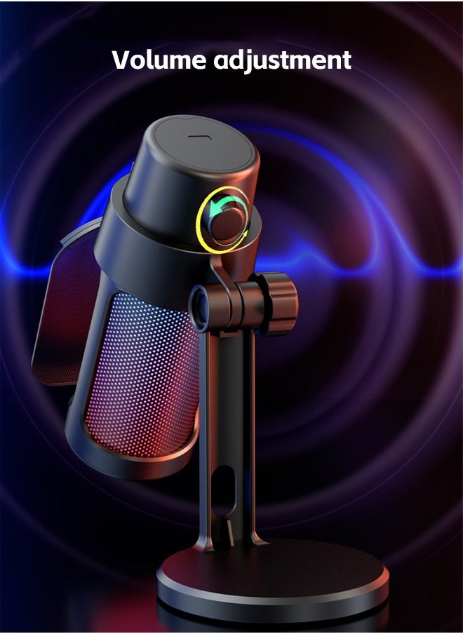 Gaming Microphone, USB PC Mic for Streaming, Podcasts, Recording, Condenser Computer Desktop Mic on Mac/PS4/PS5, with RGB Control, Mute Touch, Headphone Jack, Pop Filter, Stand-AmpliGame A8