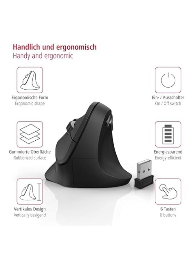 هاما Hama Ergonomic Wireless Mouse (for Right Handers) Wireless Optical Mouse with 1000/1400/1800 dpi Black-182699 - Image 5