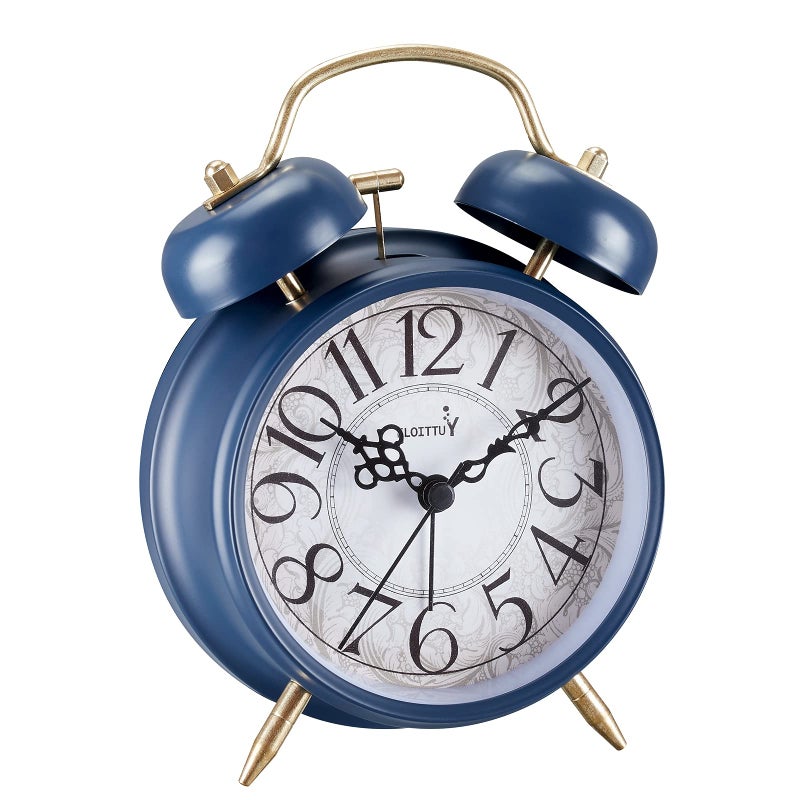 FLOITTUY Loud Alarm for Deep Sleepers 4 Retro Twin Bell Alarm Clock with Backlight for Bedroom and Home Decoration Retro Blue