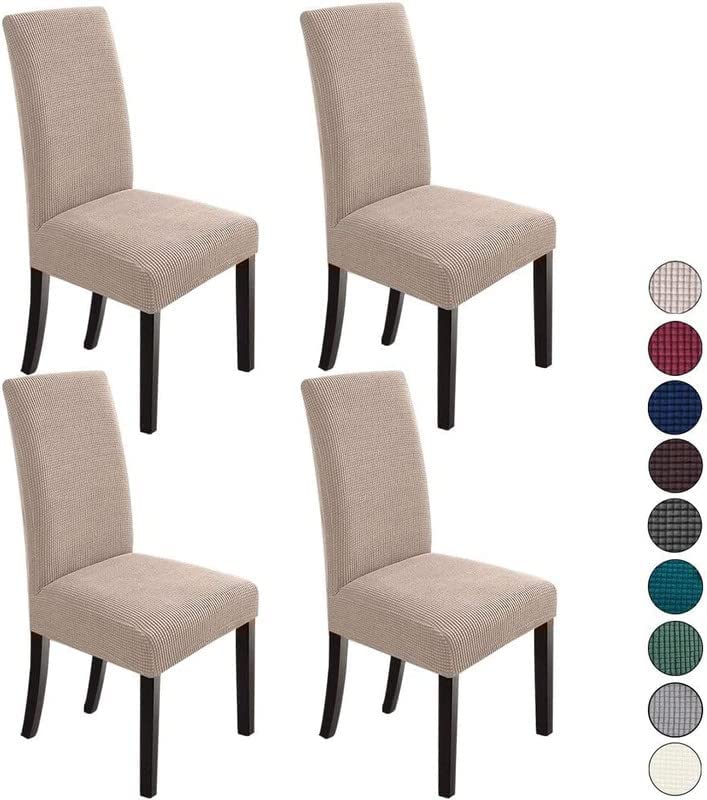 NeoGenius Premium Elegant Dining Room Chair Covers, Slipcovers Set of 4, Spandex Super Fit Stretch Removable Washable Chair Covers, Protector -for Dining Room (Dining Room Chair Covers_Khakhi) - Image 1