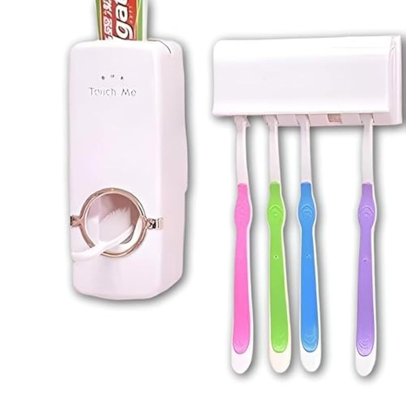 Toothpaste Dispenser - Automatic Multi-Function Bathroom Organizer with Toothbrush Holders and Compact Storage Solution for Modern Bathroom Spaces - Image 1