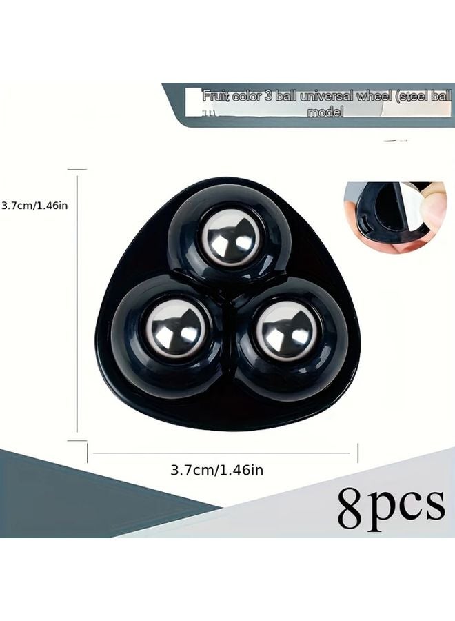 8 Pcs Black Self Adhesive Ball Caster Wheels 360 Rotating Sticky Swivel Pulley For Furniture - Image 1