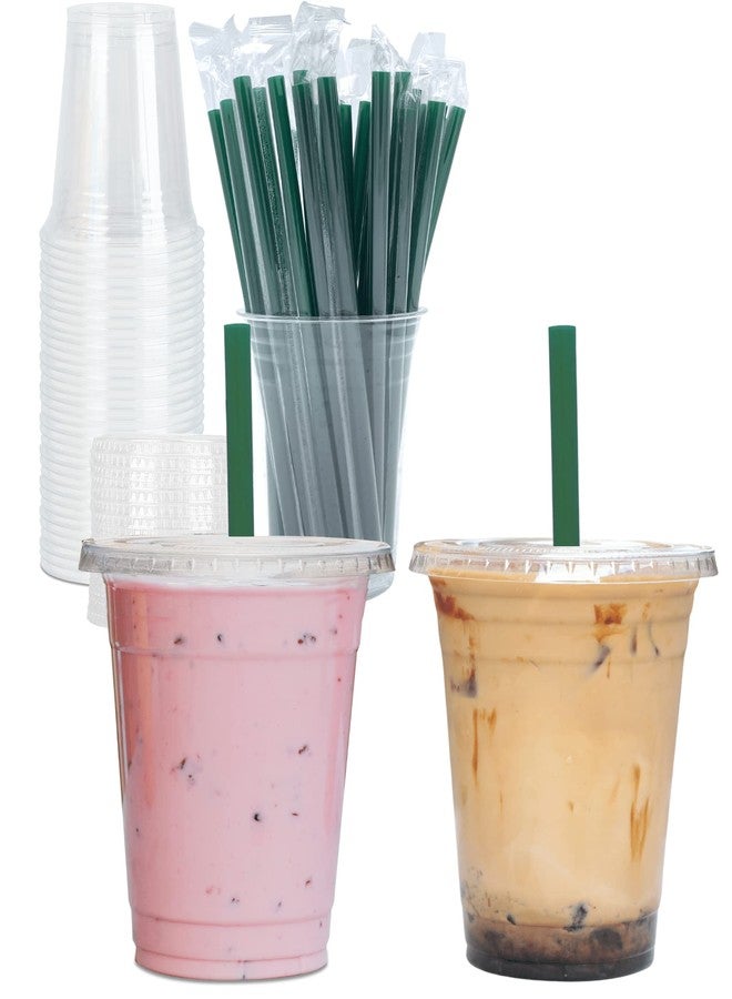 Aatriet 16 oz Clear Plastic Cups with Lids and STRAWS, Disposable Party Cups for To Go Iced Coffee Cold Drinks, Smoothie, Juice, Parfait, Frappuccino, Milkshake. No Leaking Fruit Cup, 25 Sets - Image 1