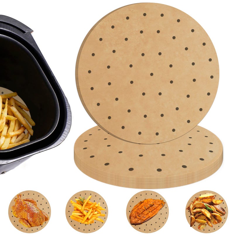 Numola Air Fryer Parchment Paper Liners 100 Pcs Disposable Papers Liner for 23QT Air Fryer Baking 7 Inch Safe and Nonstick Unbleache Steamer Liner for Microwave Oven Steaming Basket