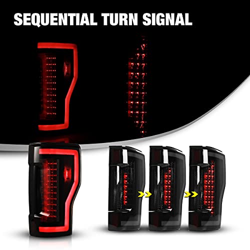 AUTOFREE LED Tail Lights Compatible with 2017-2019 FORD F250 F350 F450 (Super Duty) Sequential Turning Light & DRL Tail Lamps Replacement Assembly 1 Pair (Black Housing/Smoke Lens) - Image 2