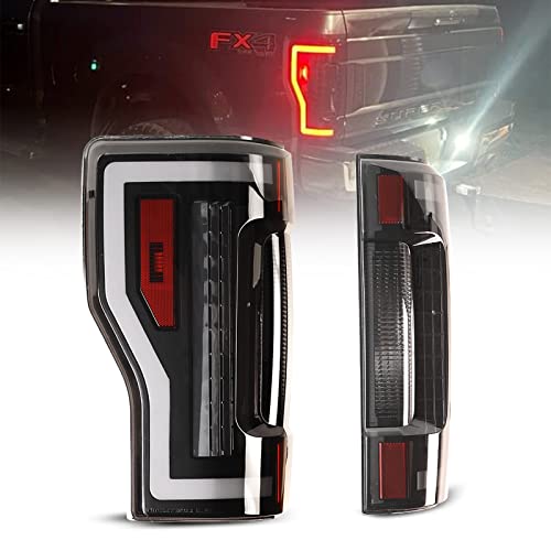 AUTOFREE LED Tail Lights Compatible with 2017-2019 FORD F250 F350 F450 (Super Duty) Sequential Turning Light & DRL Tail Lamps Replacement Assembly 1 Pair (Black Housing/Smoke Lens) - Image 1
