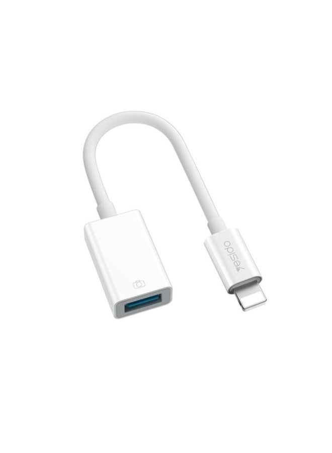 يسيدو محول Yesido GS10 من Lightning إلى USB OTG لنقل البيانات (USB 2.0) - محول بمنفذ USB-A أنثى وموصل Lightning ذكر لأجهزة iPhone وiPad، يدعم محركات أقراص USB المحمولة (Flash Drive) والماوس ولوحة المفاتيح والكاميرا. - Image 1