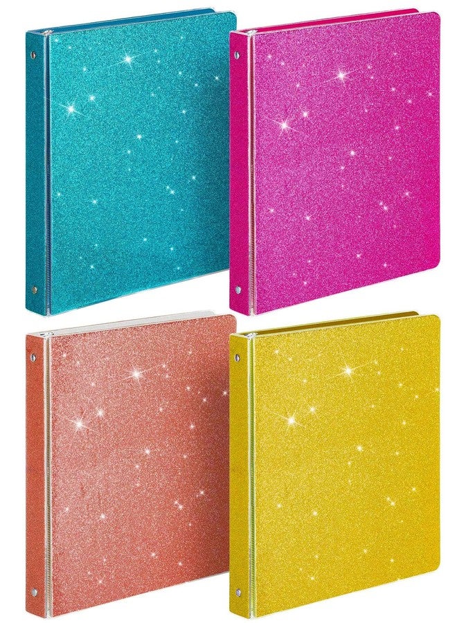 Zhehao 4 Pieces 3 Ring Binder Glitter 1 Inch Round Ring Binder Organizer Cute Office Accessories for Office, 11.61 x 10.24 x 1.38 Inches, Gold, Rose Pink, Rose Gold, Light Blue - Image 1