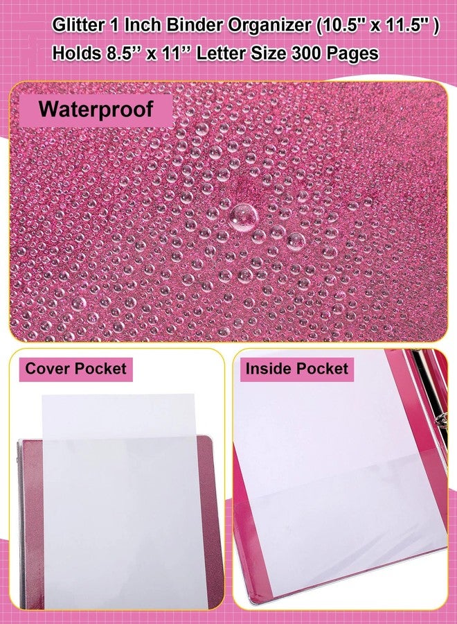 Zhehao 4 Pieces 3 Ring Binder Glitter 1 Inch Round Ring Binder Organizer Cute Office Accessories for Office, 11.61 x 10.24 x 1.38 Inches, Gold, Rose Pink, Rose Gold, Light Blue - Image 4