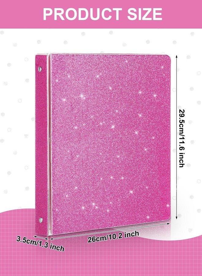 Zhehao 4 Pieces 3 Ring Binder Glitter 1 Inch Round Ring Binder Organizer Cute Office Accessories for Office, 11.61 x 10.24 x 1.38 Inches, Gold, Rose Pink, Rose Gold, Light Blue - Image 2