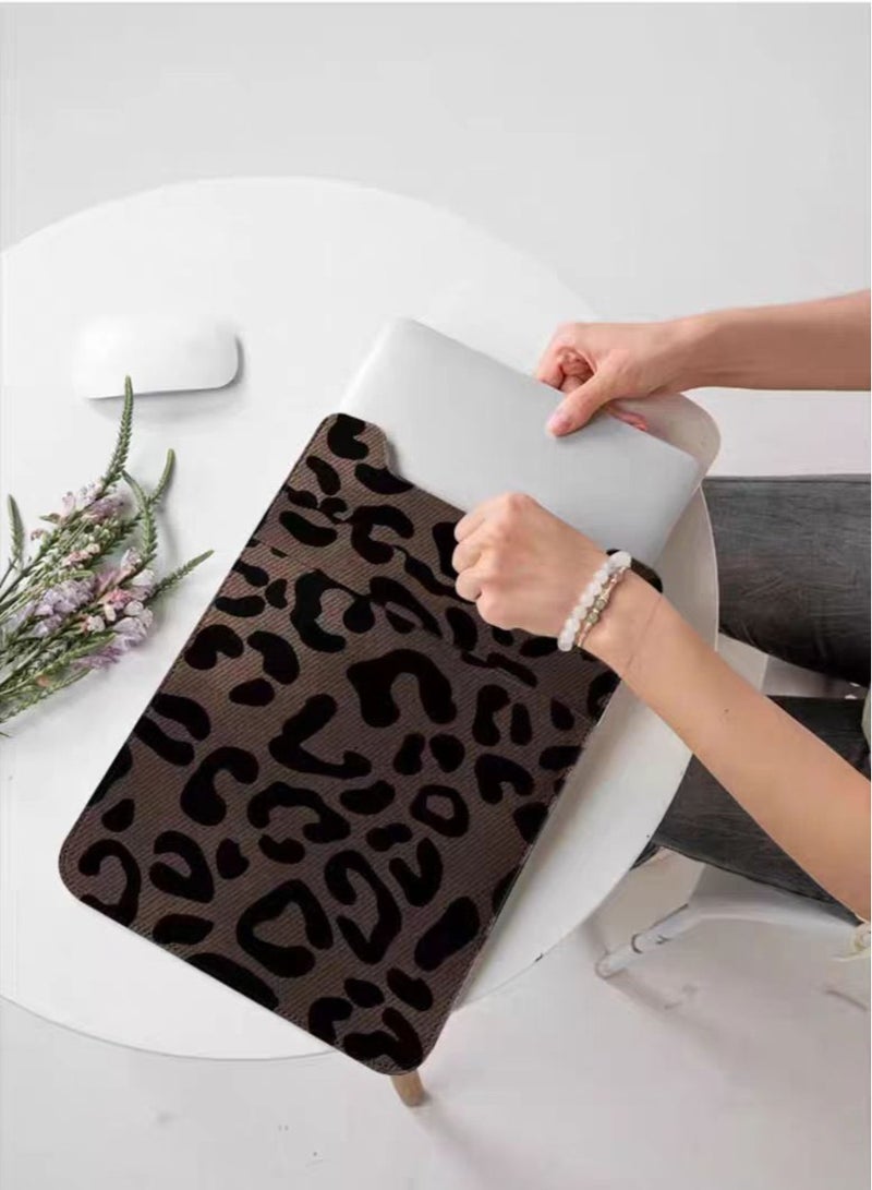 UrbanNest Laptop 14/13 Sleeve Case, PU leather, mouse pad included, water resistant, for Apple MacBook Pro/Air, Huawei, HP, Dell, Xiaomi and Other (Leopard Print) - Image 1