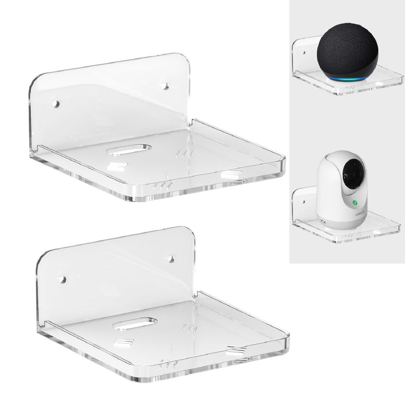 Liboer Wall Mount Floating Shelves for 2 Pcs Camera Mini Speaker Shelf Baby Monitor - Clear Mini Shelf Flexible Use for Wall Space in Bedroom Bathroom Kitchen Living Room - Image 1