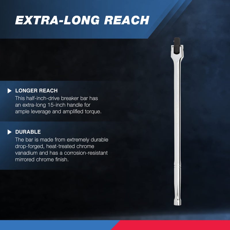 NEIKO 00206A 1/2" Breaker Bar, 1/2-Inch Drive 24-Inch Breaker Bar, Flex Head Chrome-Moly Cr-Mo, Lug Nut Wrench, Tire Bar, Cheater Bar - Image 2