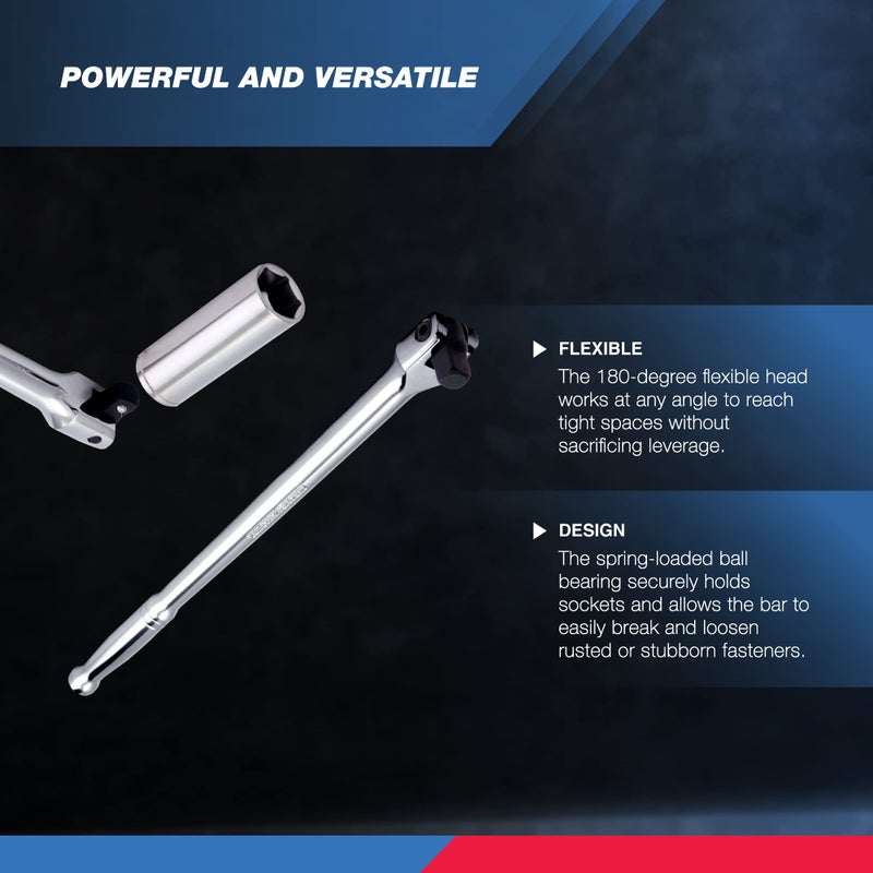 NEIKO 00206A 1/2" Breaker Bar, 1/2-Inch Drive 24-Inch Breaker Bar, Flex Head Chrome-Moly Cr-Mo, Lug Nut Wrench, Tire Bar, Cheater Bar - Image 3