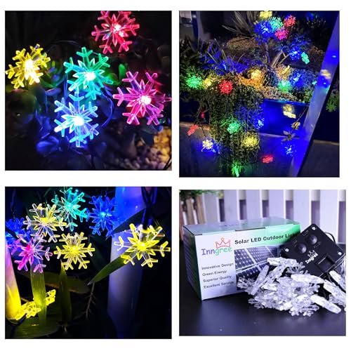 Inngree Solar Christmas String Lights Outdoor Waterproof 36ft 60 LED 8 Modes Solar Fairy Snowflake Powered String Lights for Garden Patio Yard Home Christmas Tree Parties(Snowflake-Multicolor-60LED) - Image 3