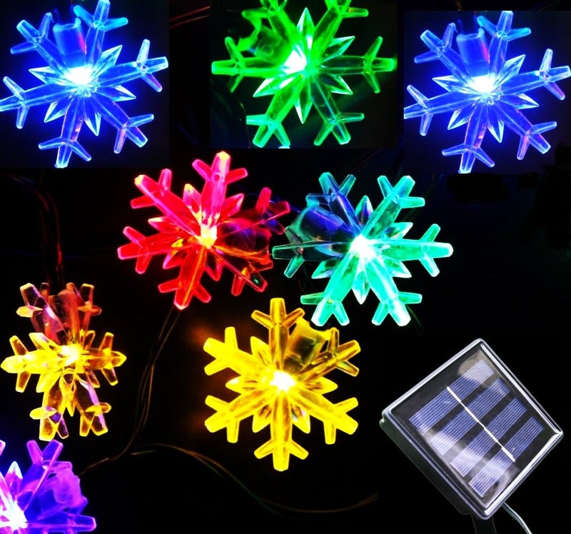 Inngree Solar Christmas String Lights Outdoor Waterproof 36ft 60 LED 8 Modes Solar Fairy Snowflake Powered String Lights for Garden Patio Yard Home Christmas Tree Parties(Snowflake-Multicolor-60LED) - Image 1