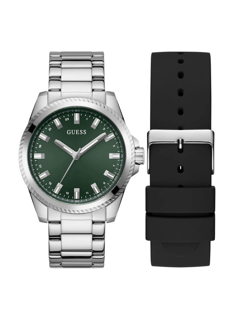 GUESS Champ Men’s Silver Tone Analog Watch Box Set GW0810G2 - 44mm - Image 1