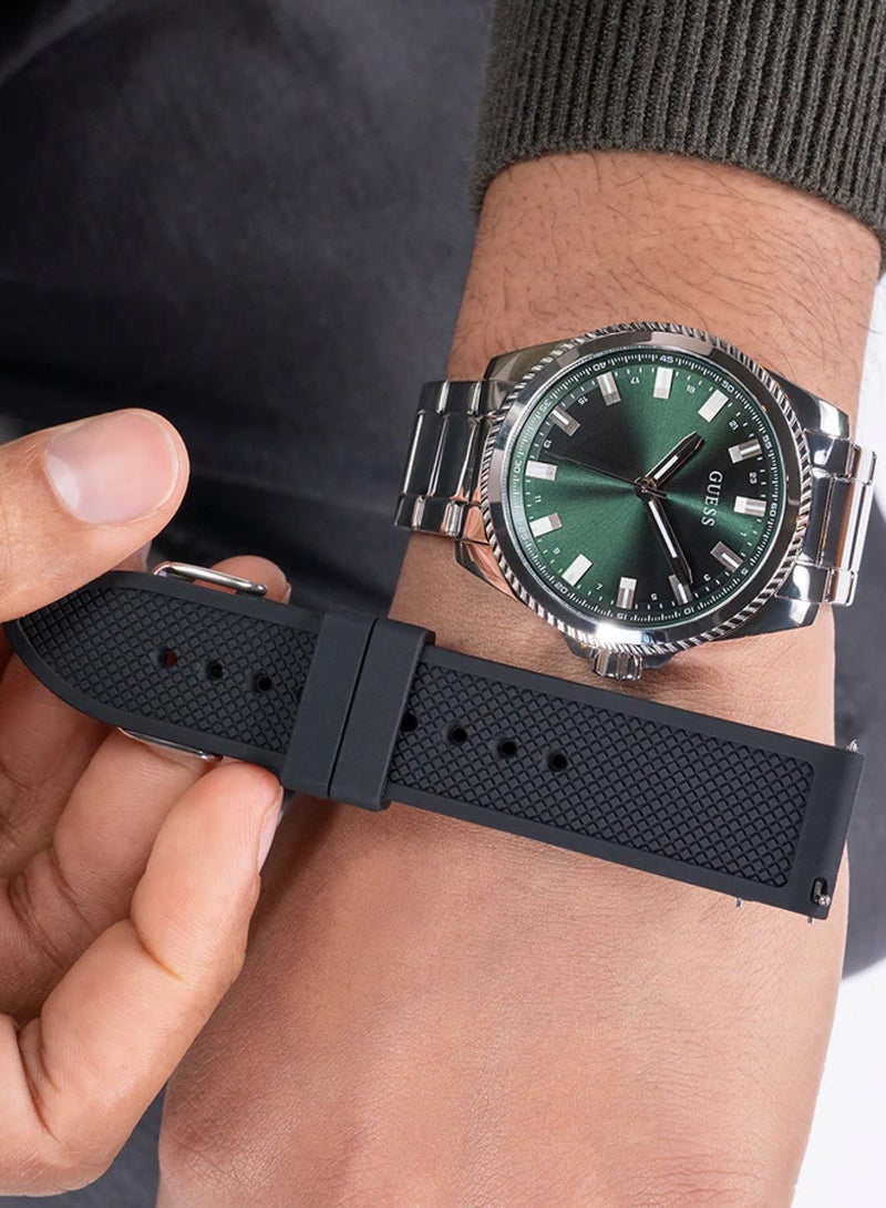 GUESS Champ Men’s Silver Tone Analog Watch Box Set GW0810G2 - 44mm - Image 4