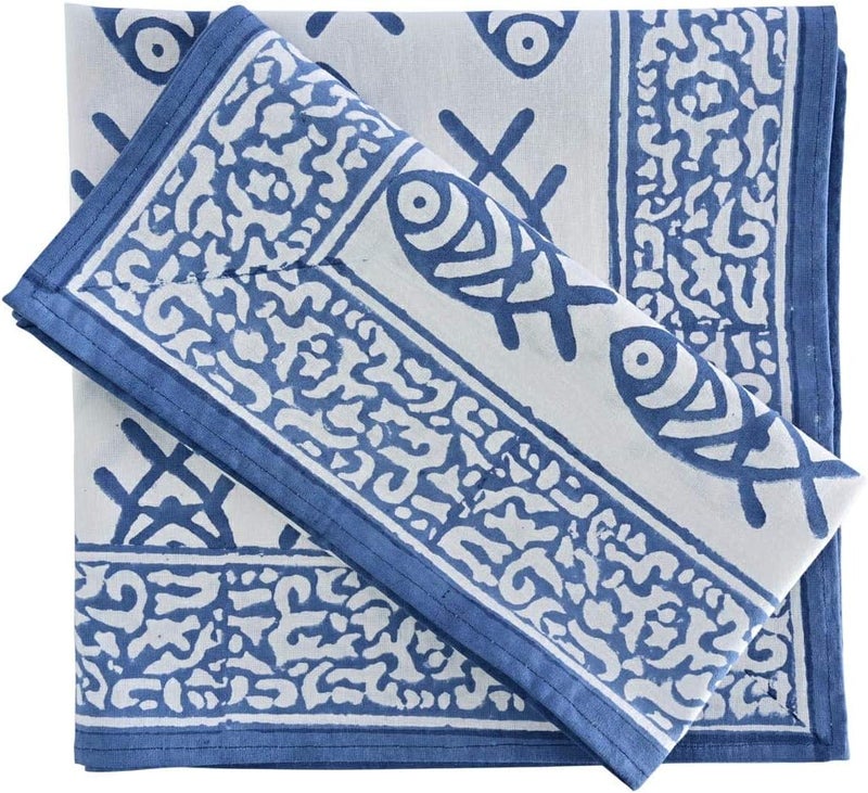 ATOSII Matsya Blue 100 Cotton Fall Cloth Designer Dinner Napkins Handblock Print Washable Durable Linen for Everyday Use Wedding Parties Outdoors Christmas Thanksgiving I 20 X 20 Inches I Set of 4 - Image 2