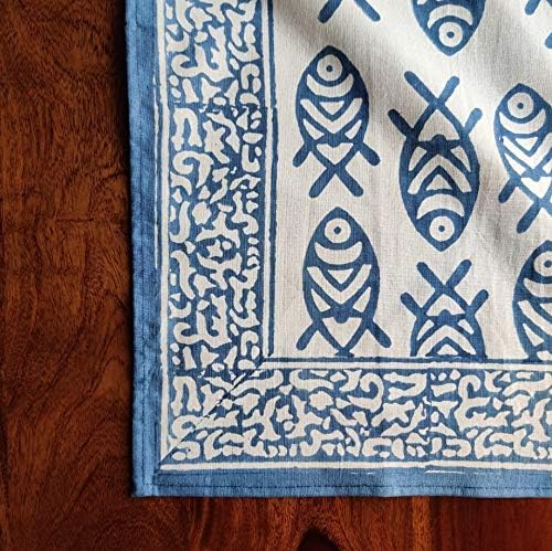 ATOSII Matsya Blue 100 Cotton Fall Cloth Designer Dinner Napkins Handblock Print Washable Durable Linen for Everyday Use Wedding Parties Outdoors Christmas Thanksgiving I 20 X 20 Inches I Set of 4 - Image 4