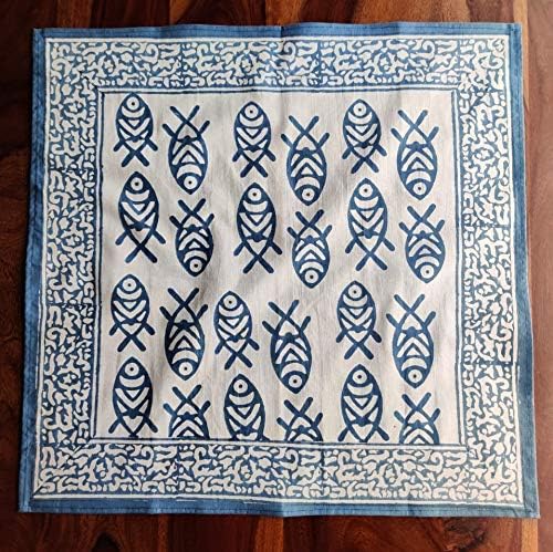 ATOSII Matsya Blue 100 Cotton Fall Cloth Designer Dinner Napkins Handblock Print Washable Durable Linen for Everyday Use Wedding Parties Outdoors Christmas Thanksgiving I 20 X 20 Inches I Set of 4 - Image 3