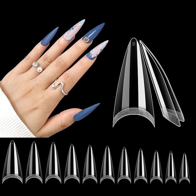 Deciniee Acrylic Nail Tips for Gel Extensions Nail Glue for Acrylic Tips Extra Strong 480PCS XXL Extra Long C Curve Nail Tips Natural and Clear Square Fake Nails Extension Kit for DIY Nail Art - Image 1